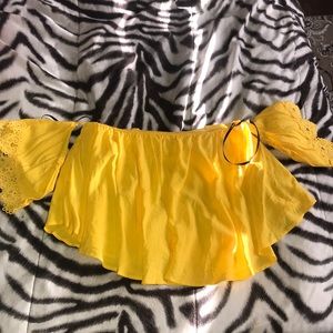 NWOT YELLOW FLOWY OFF THE SHOULDER SHIRT